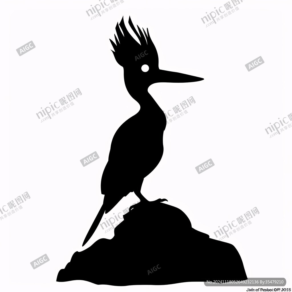 黑白手绘站立仙鹤
