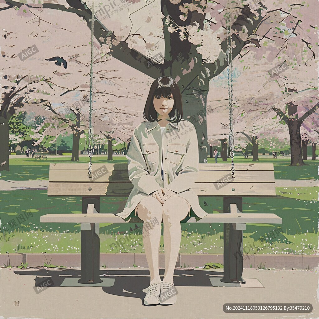 樱花树下座椅