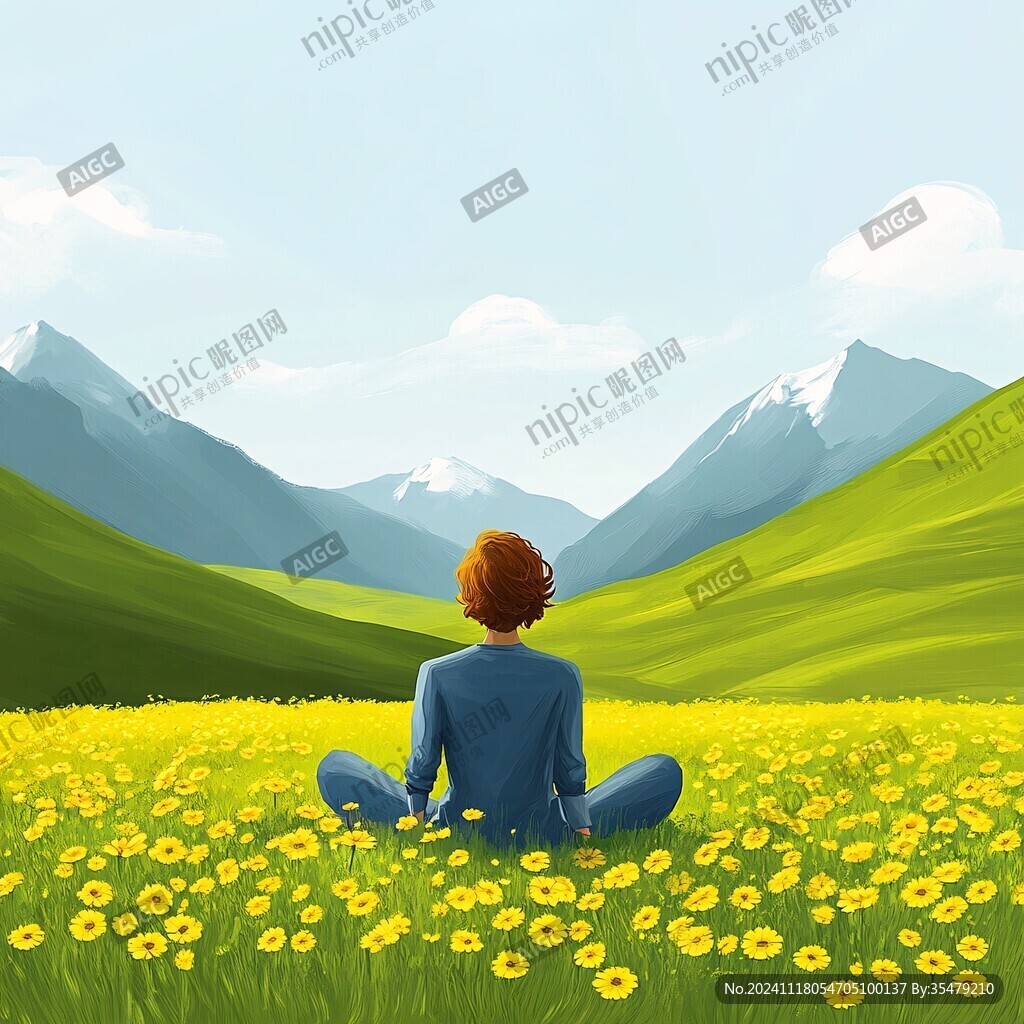 悠闲草地插画