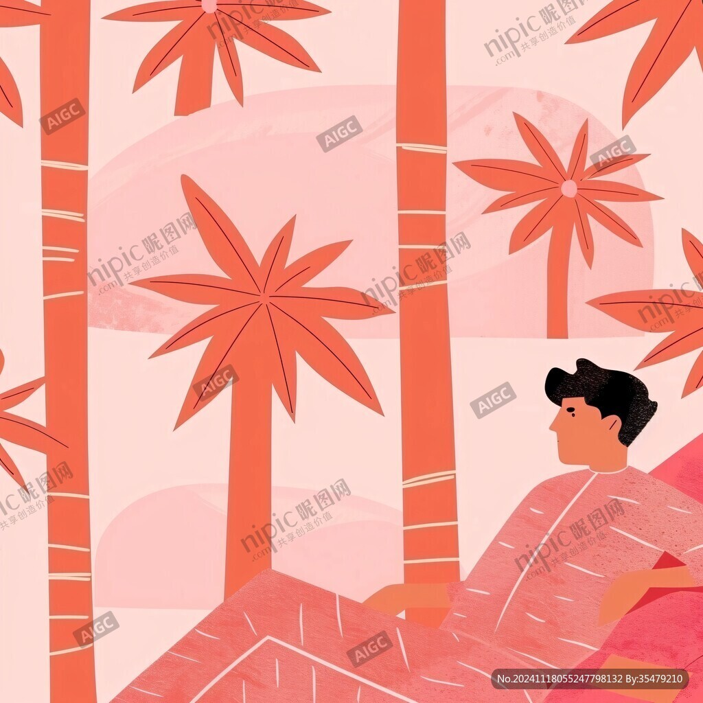 男孩乘凉插画