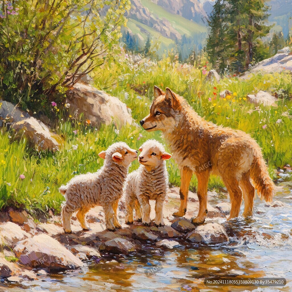 动物风景油画