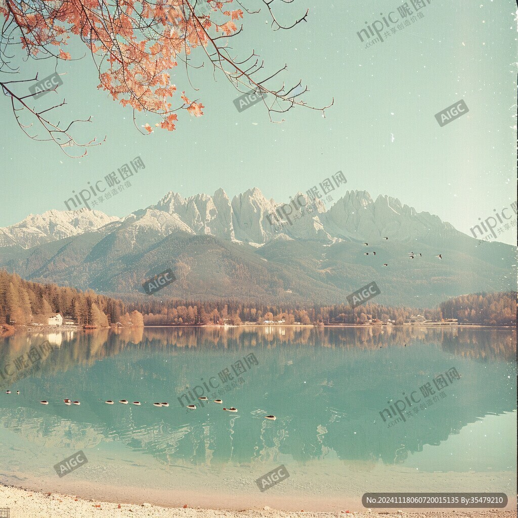 欧式地产山峰湖水湖泊