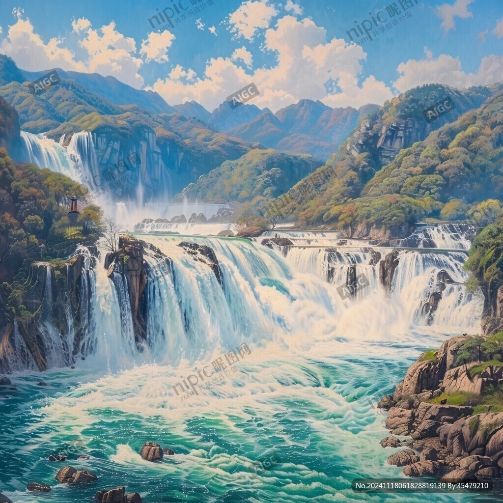 黄果树瀑布油画