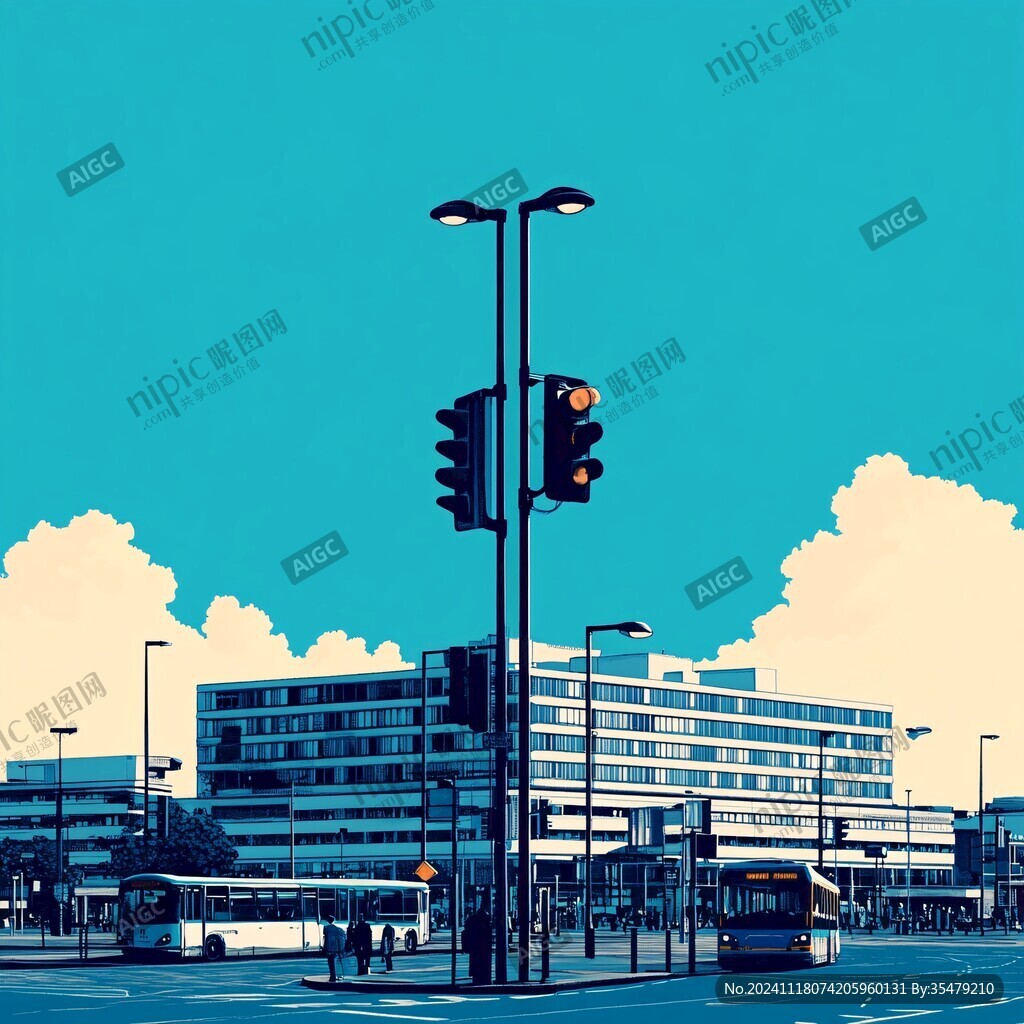日落街道插画