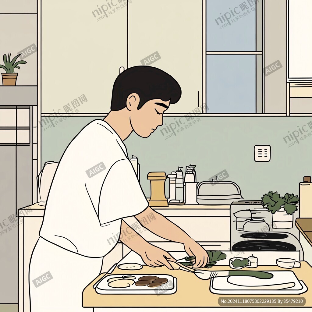 做美食男孩插画