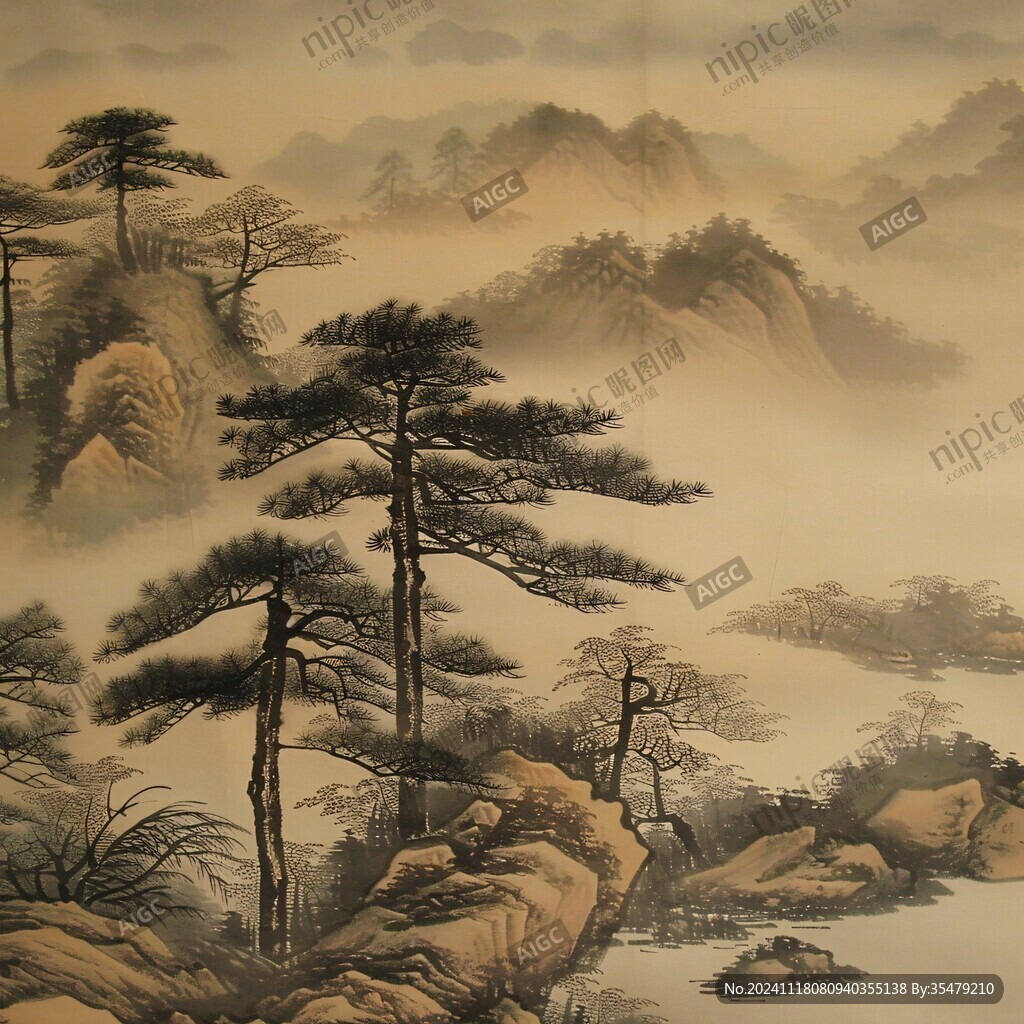 中式山水金松