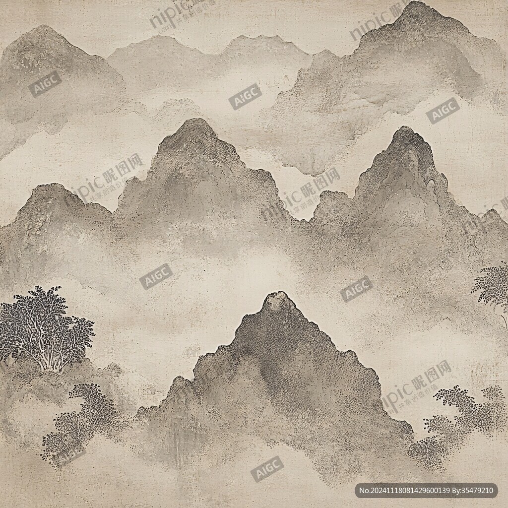 手绘古风工笔山