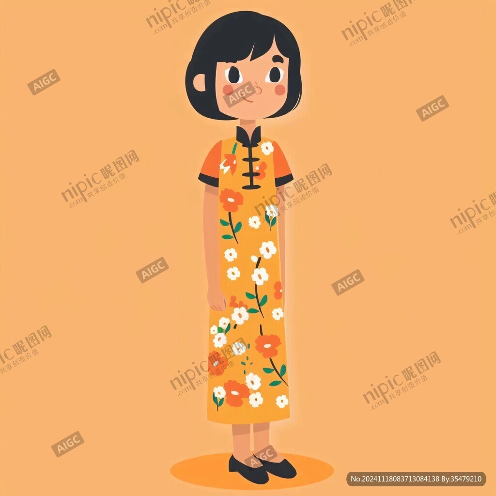 黄色旗袍插画