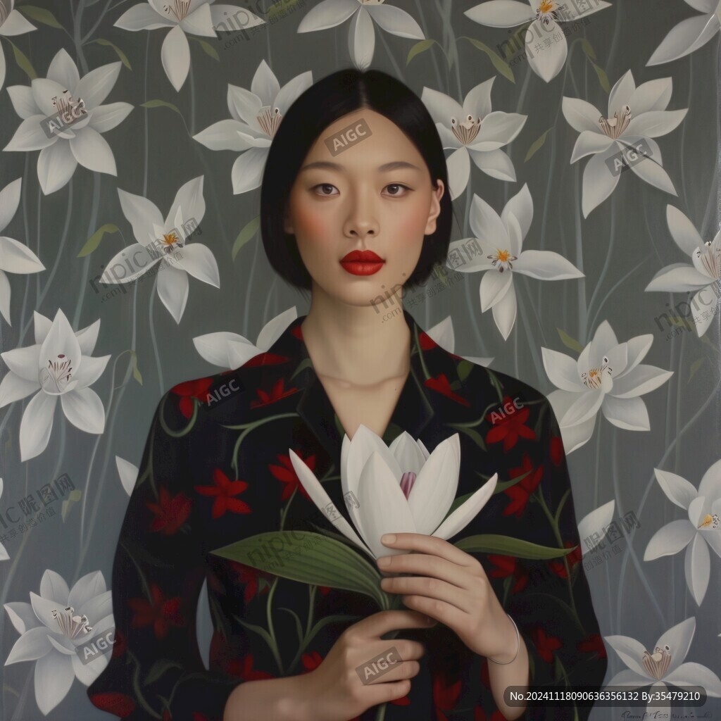 叼花的女孩