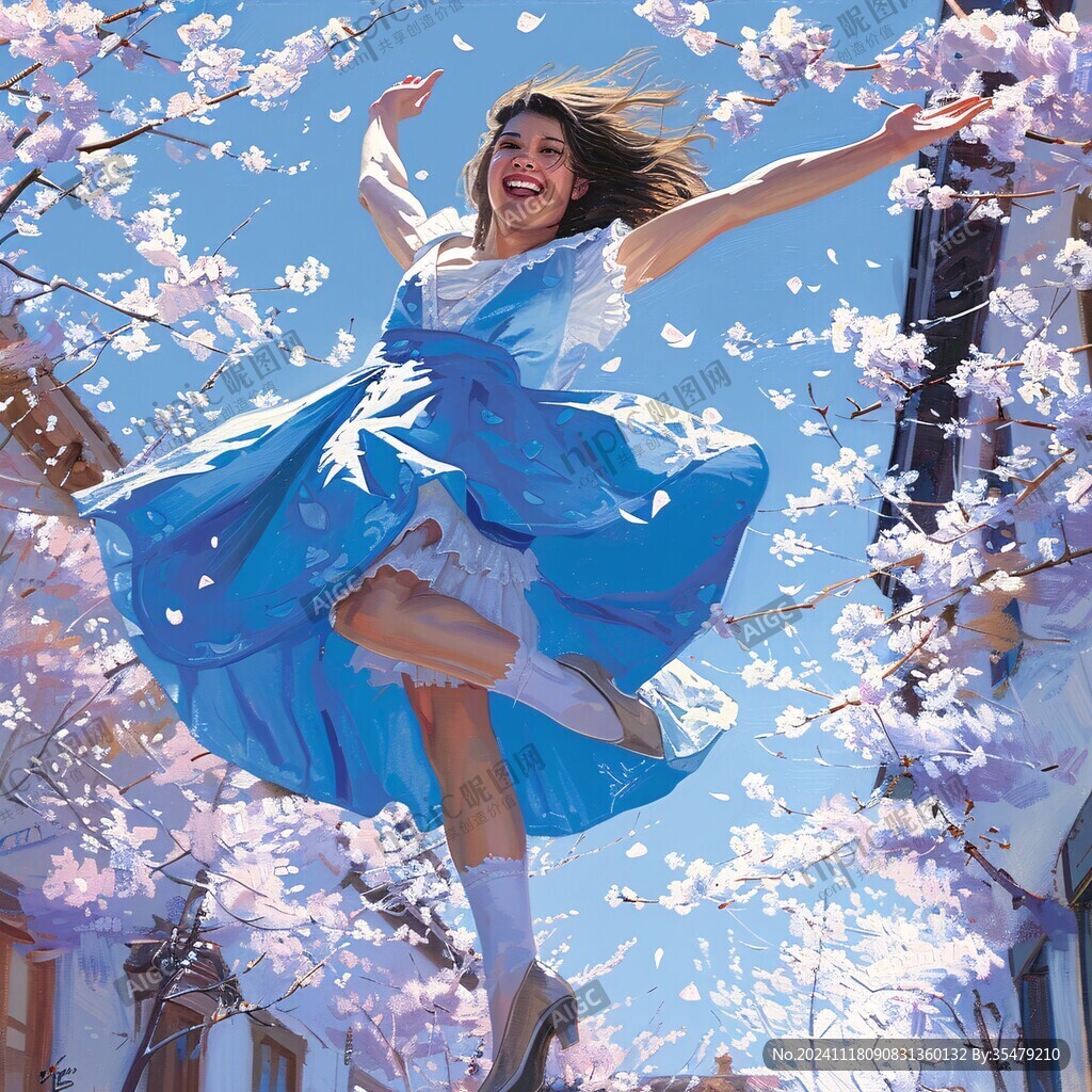 采花跳舞的美女