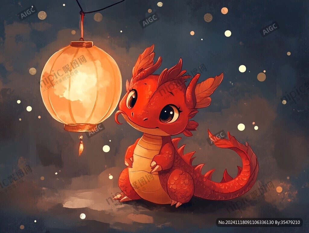 卡通龙拿灯笼