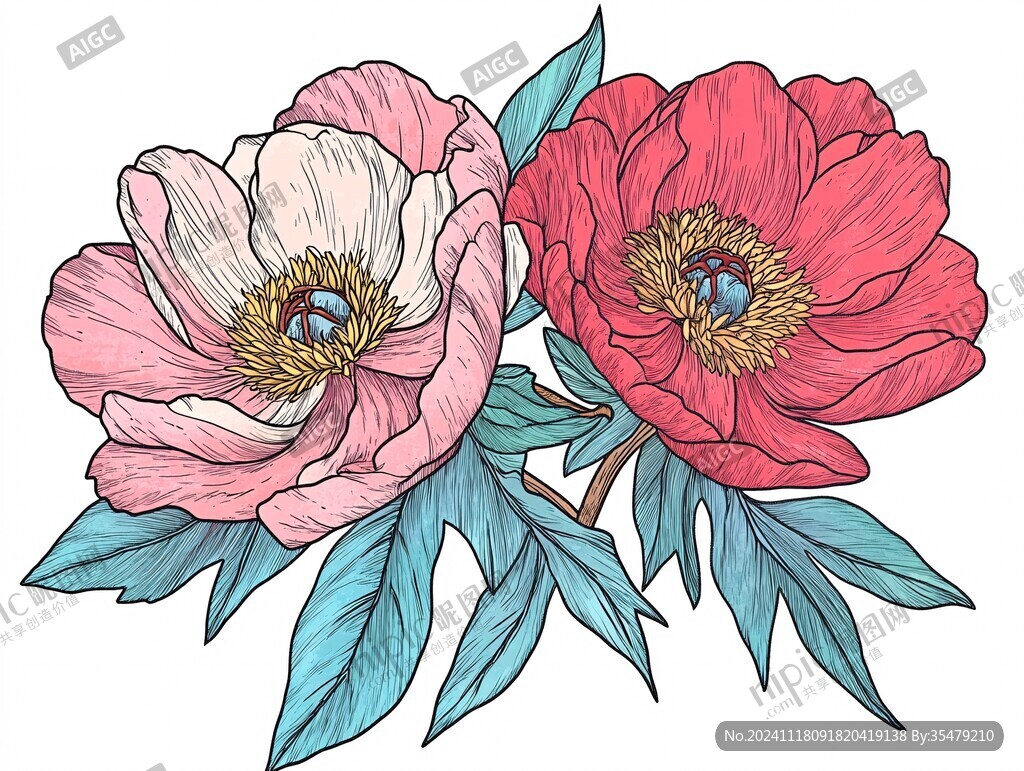 手绘芍药花