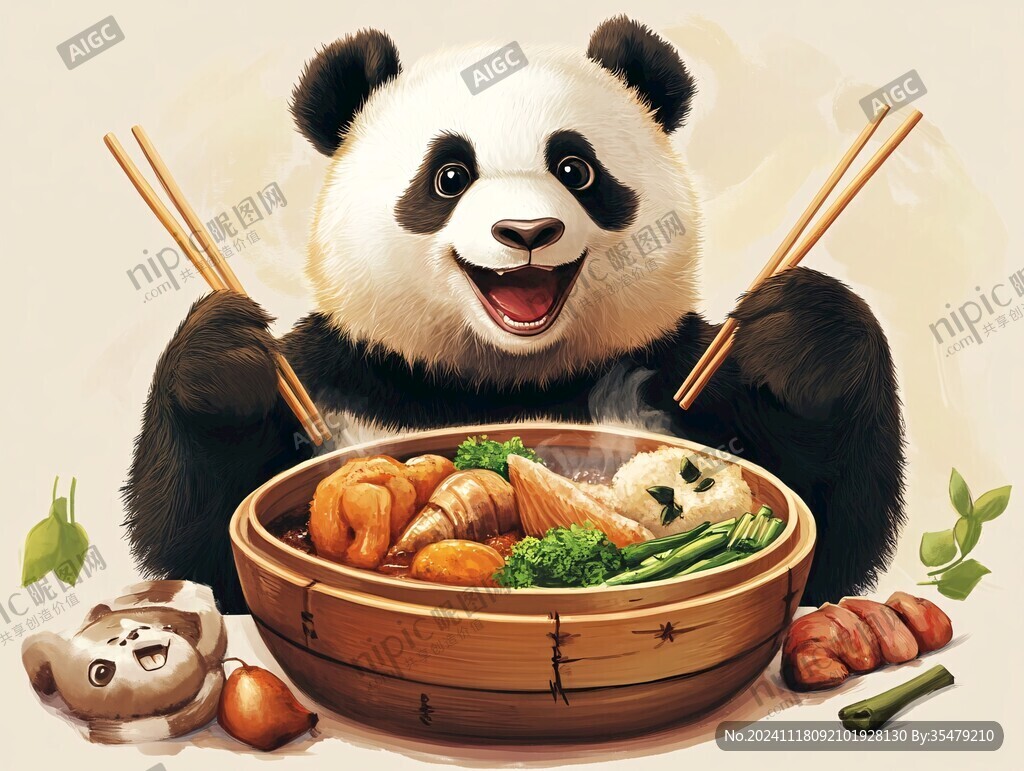 大熊猫美食插画