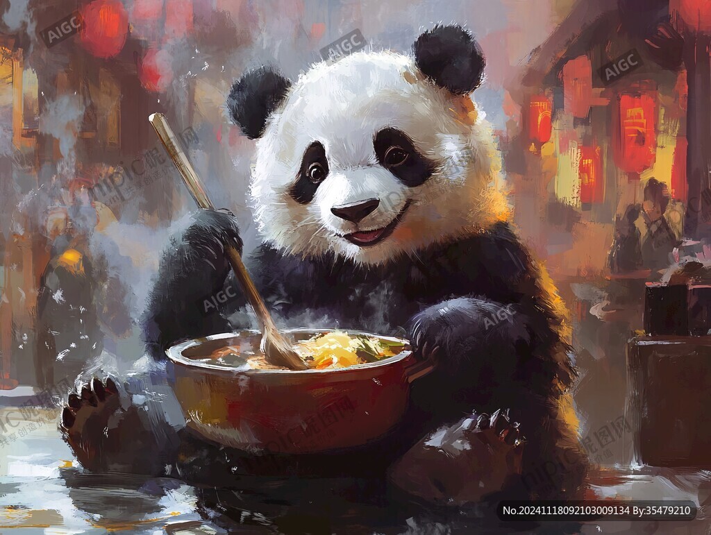 大熊猫美食插画