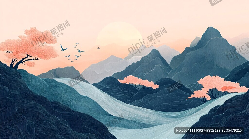 创意山水插画插图
