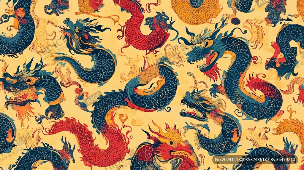 布料印花龙年图案