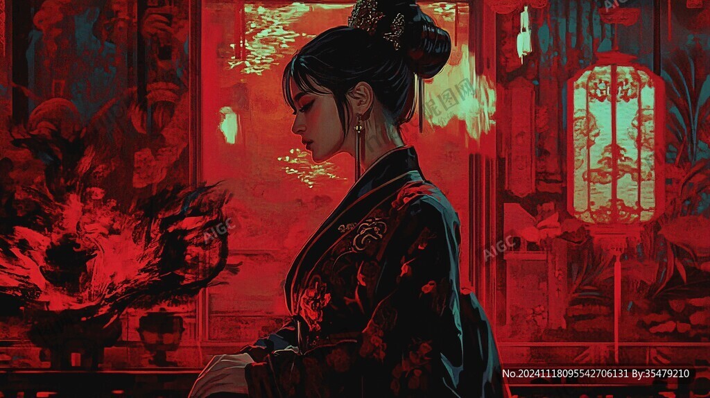 红衣少女设计古风