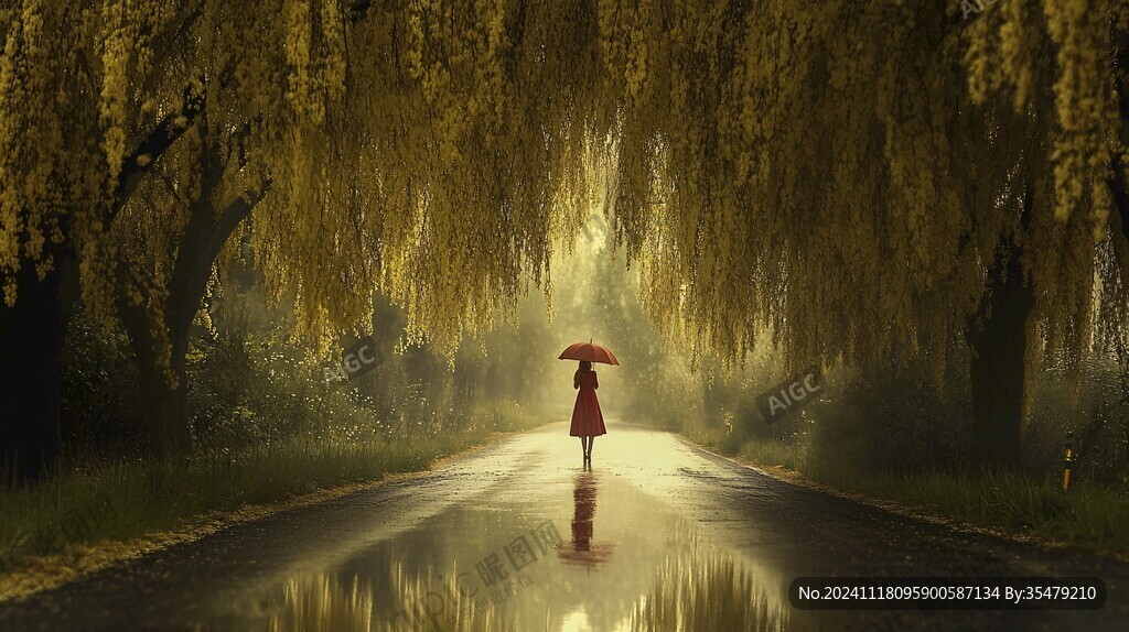 林荫道雨景