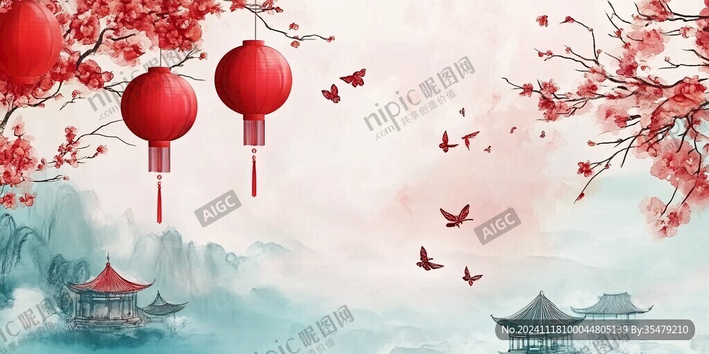 水墨新中式喜庆背景
