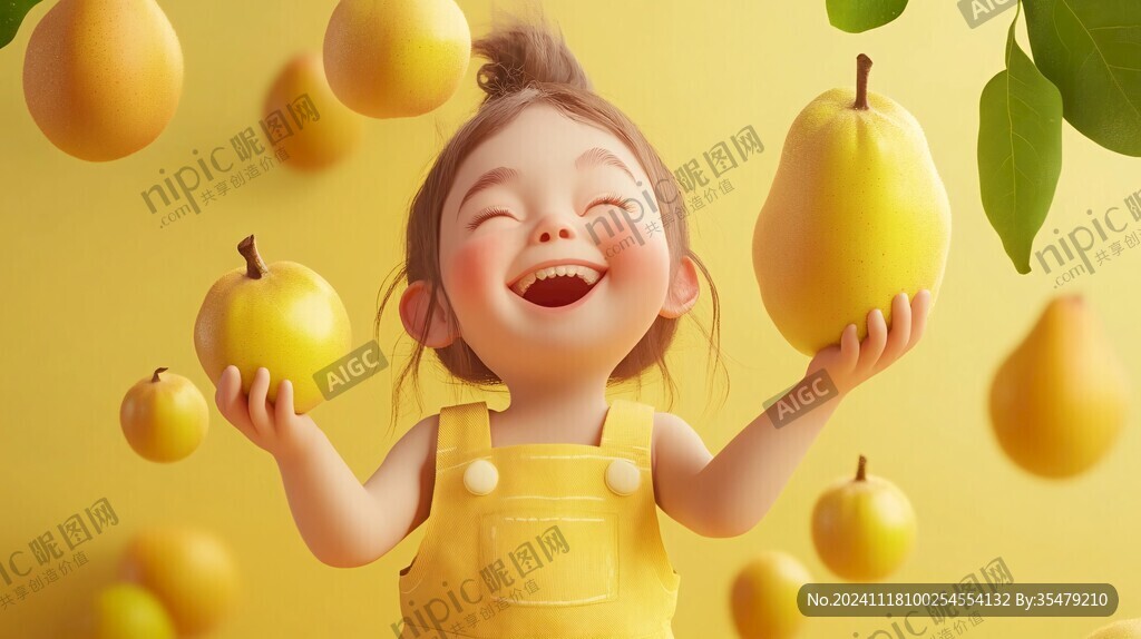 站在芒果上的小姑娘