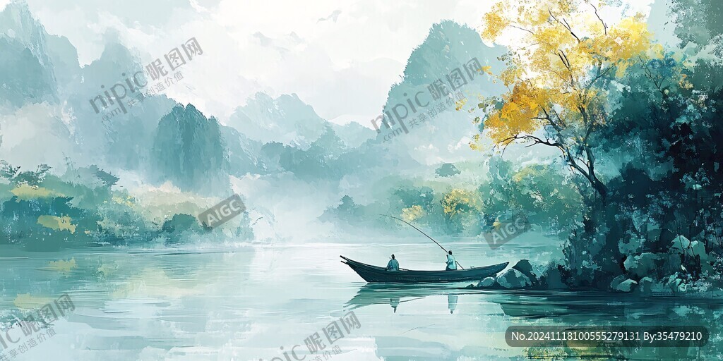 山水行舟插画