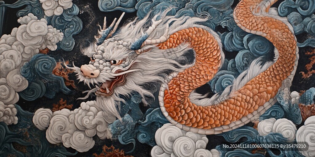 手绘龙壁画