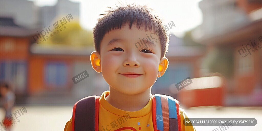 男孩书包快乐天真
