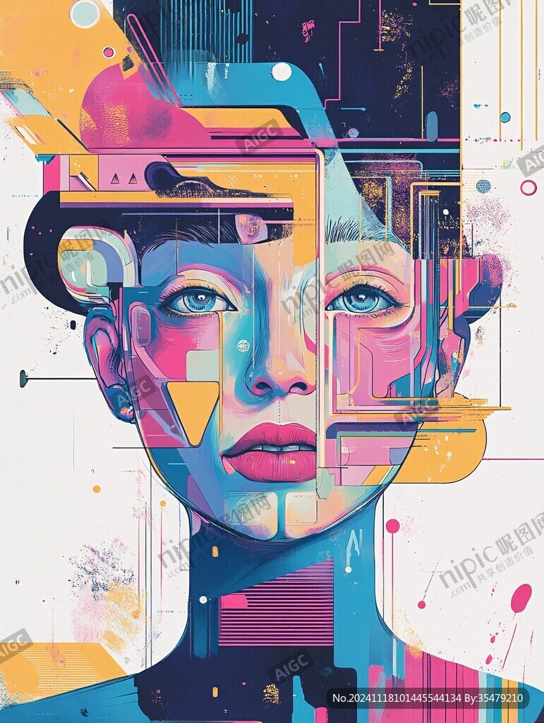 人脸色块拼接装饰画