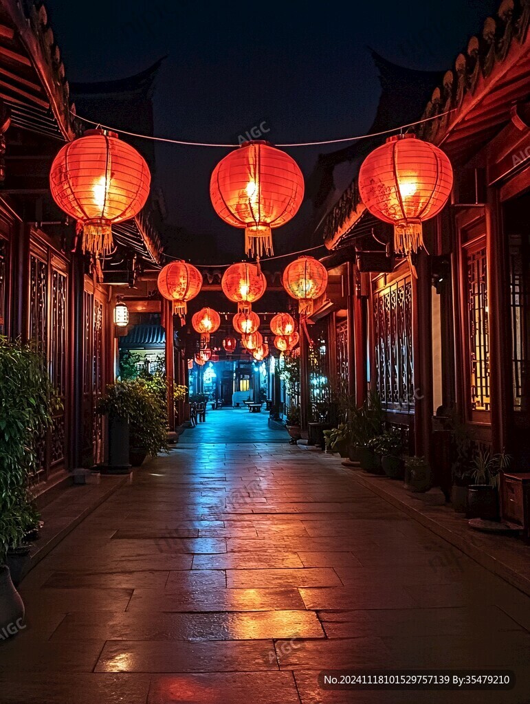 古建红灯笼夜景
