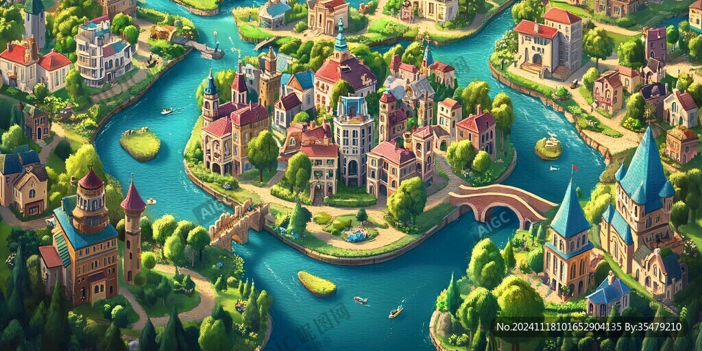 欧式小镇湖景