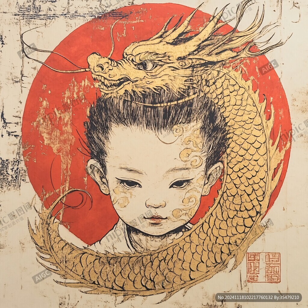 龙年烫金插画