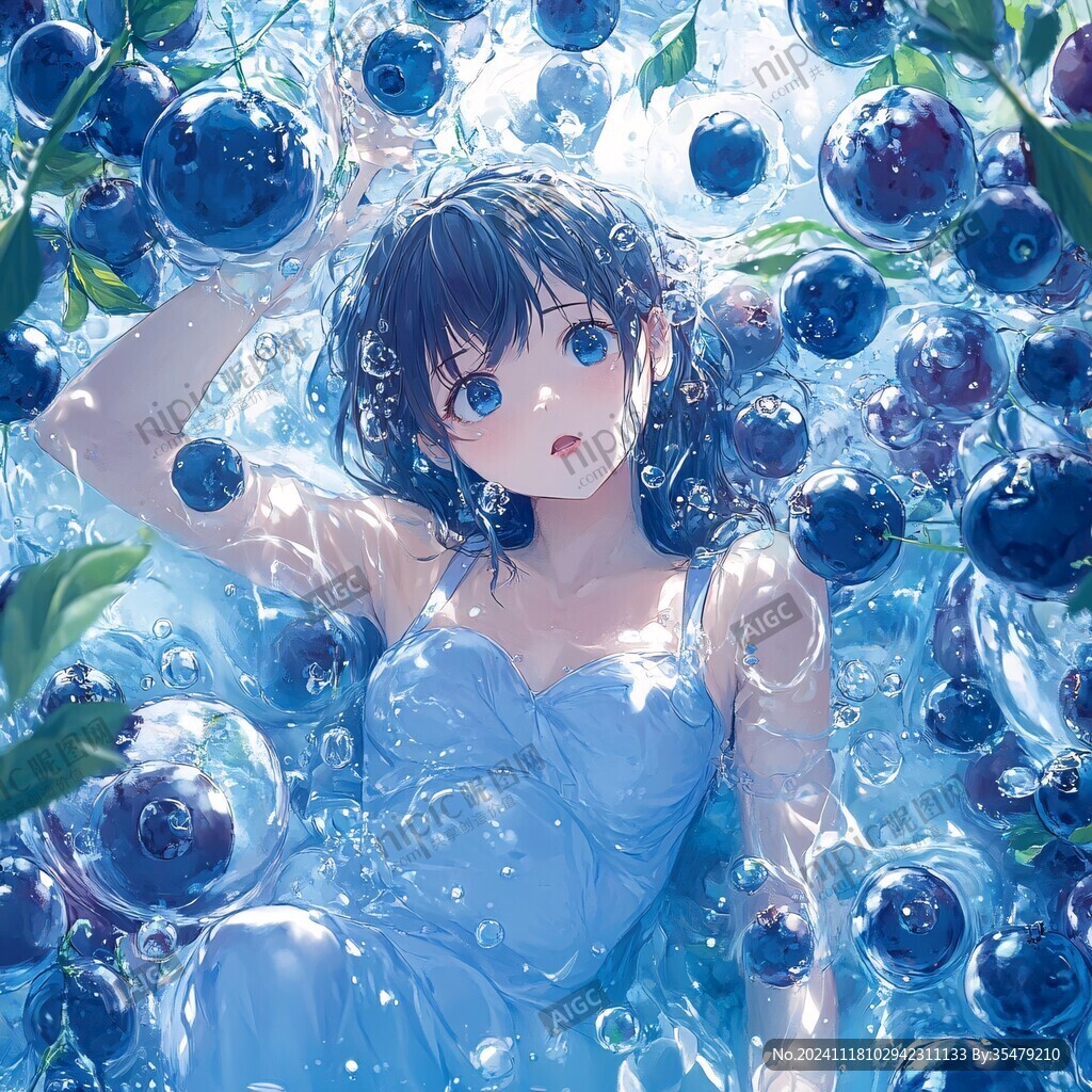 蓝莓插画美女
