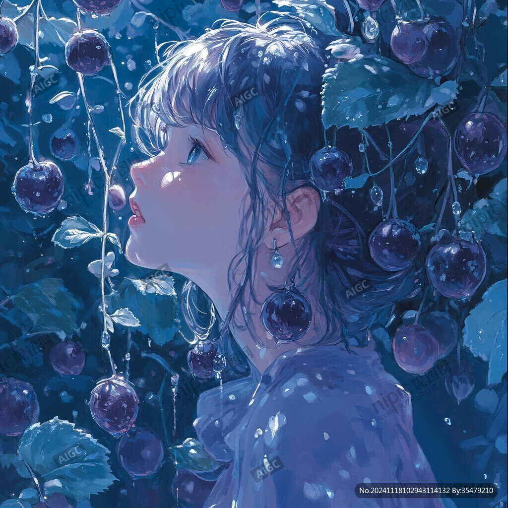 蓝莓插画美女