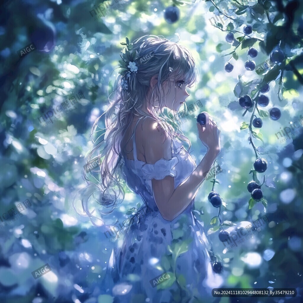 蓝莓插画美女