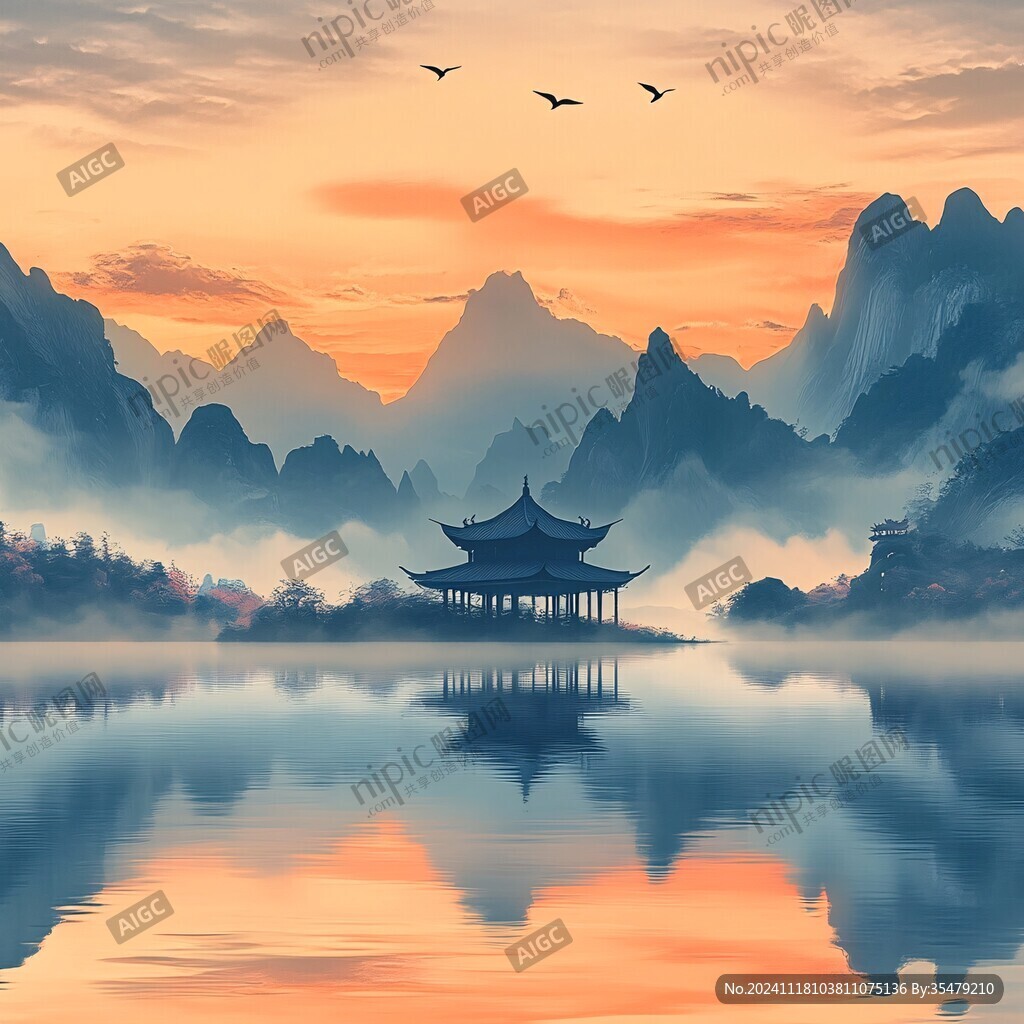 楼阁山水意境画