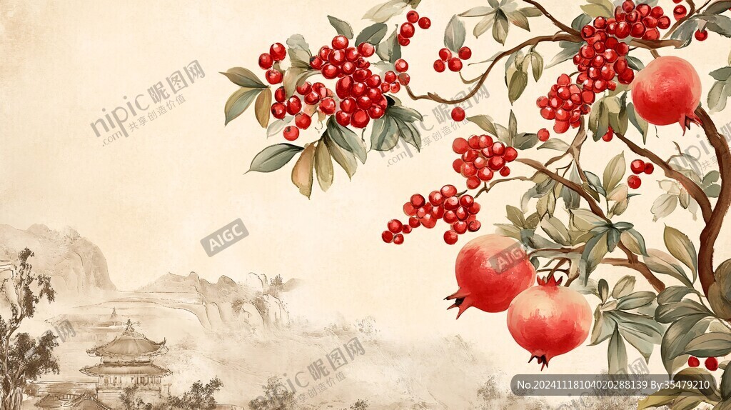 手绘石榴壁纸