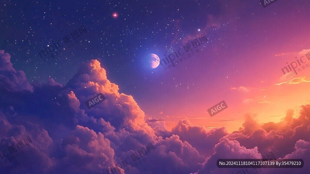 夜晚云彩星星