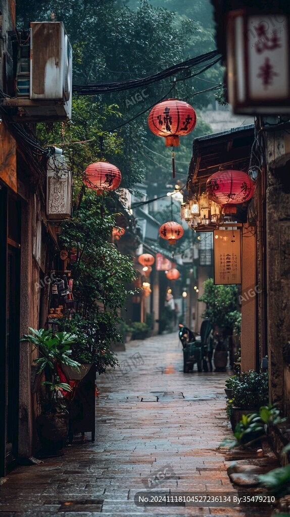 雨中古街