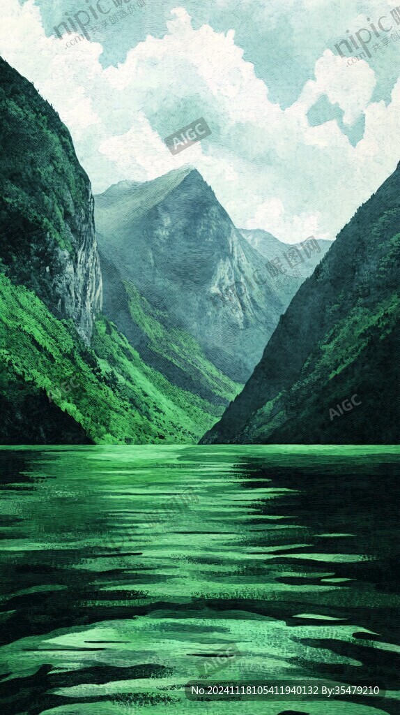 山湖插画
