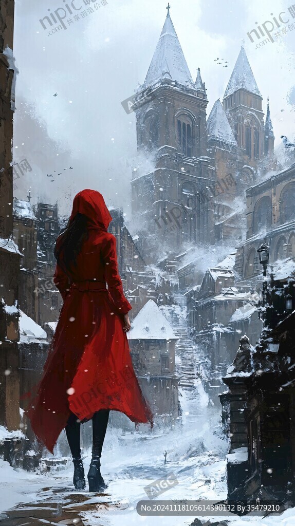 雪中红衣女人