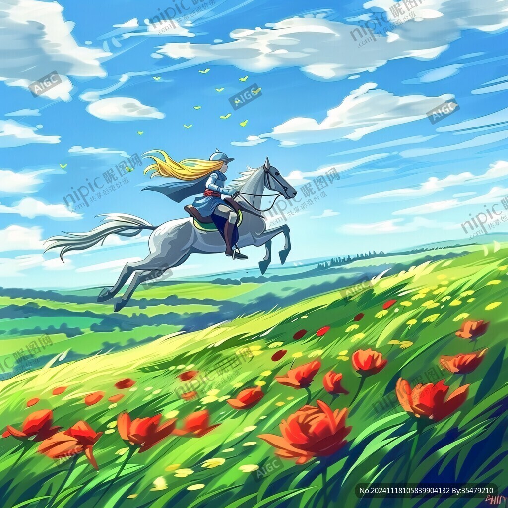 乘菊花青马的少女