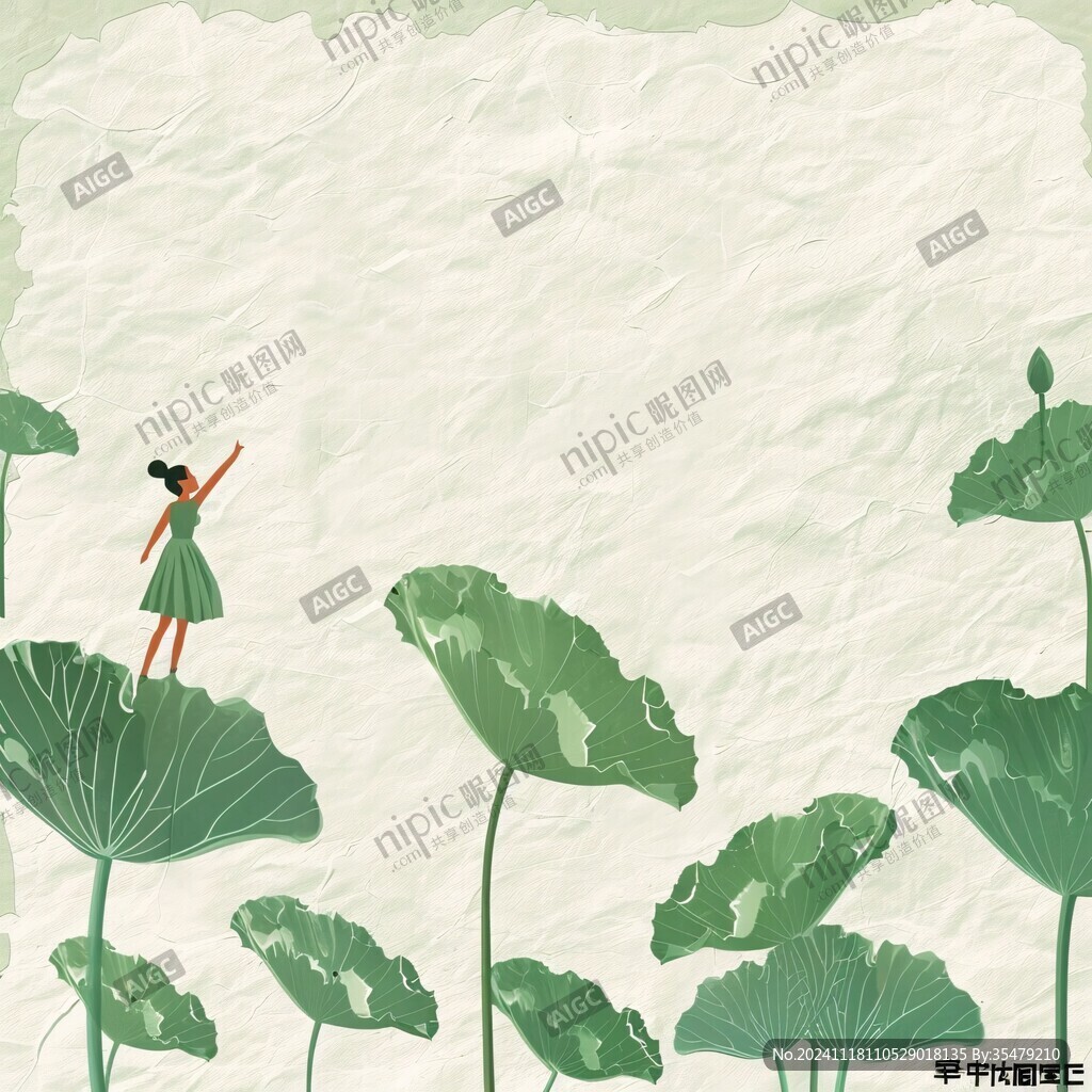 荷叶女孩插画