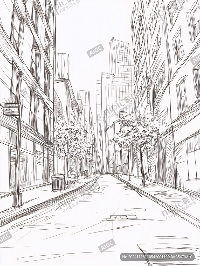 线描街景