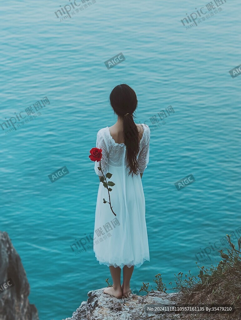 刺桐花海边女孩