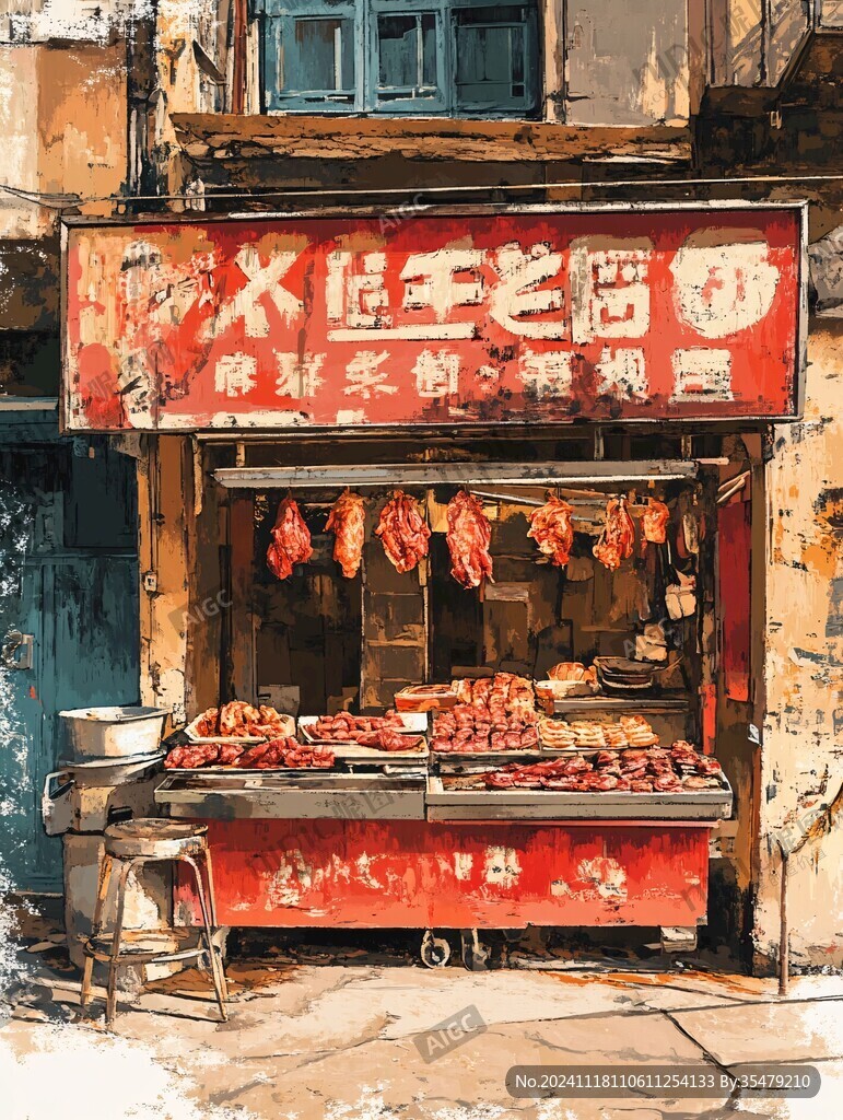 肉铺插画
