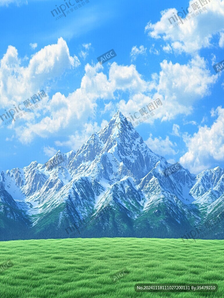 蓝天白云山脉草地背景