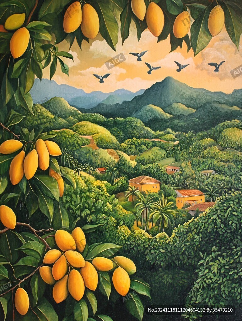 芒果采摘园插画