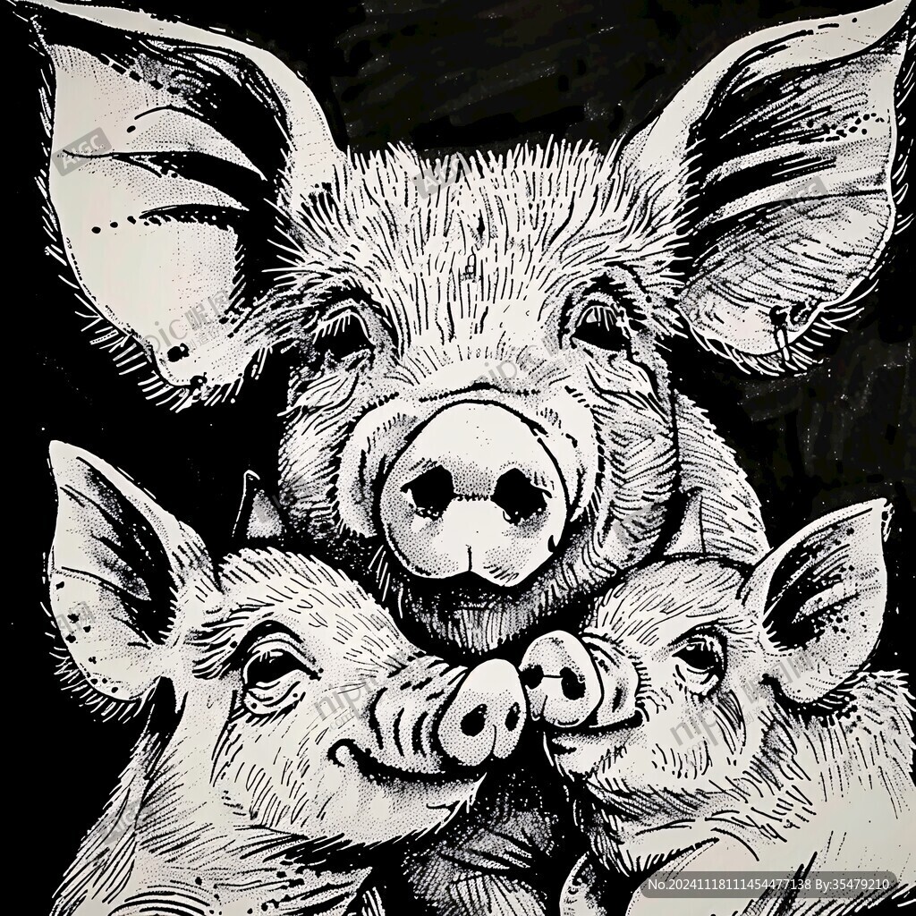 动物黑白装饰画