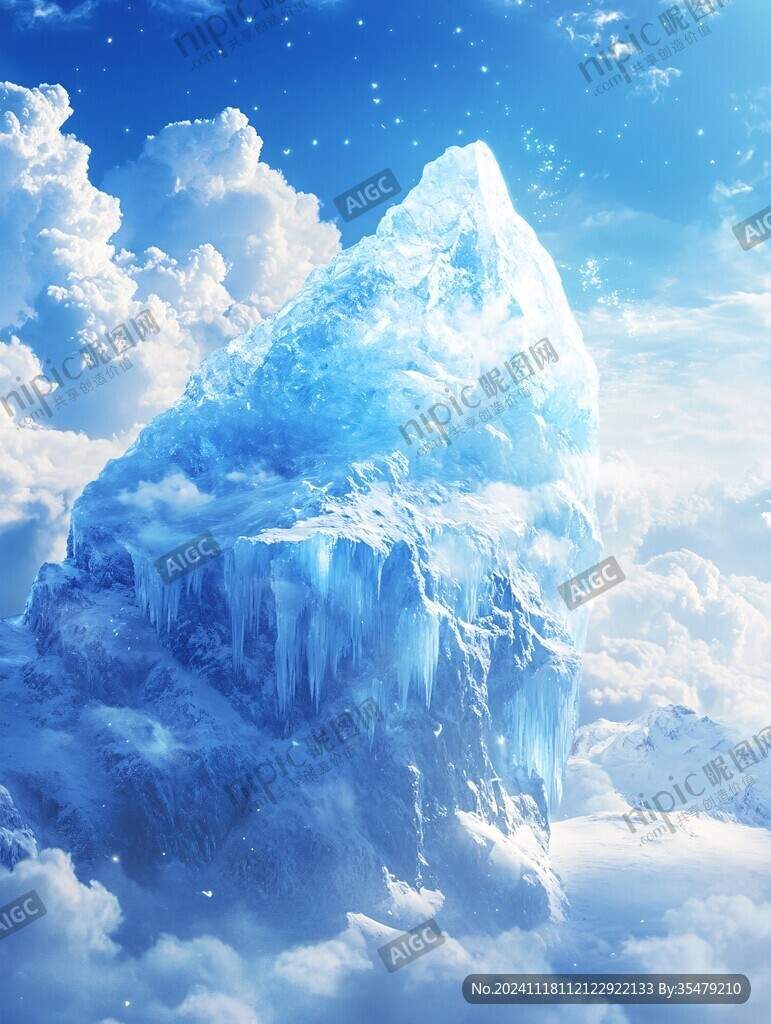 蓝天云雾冰山