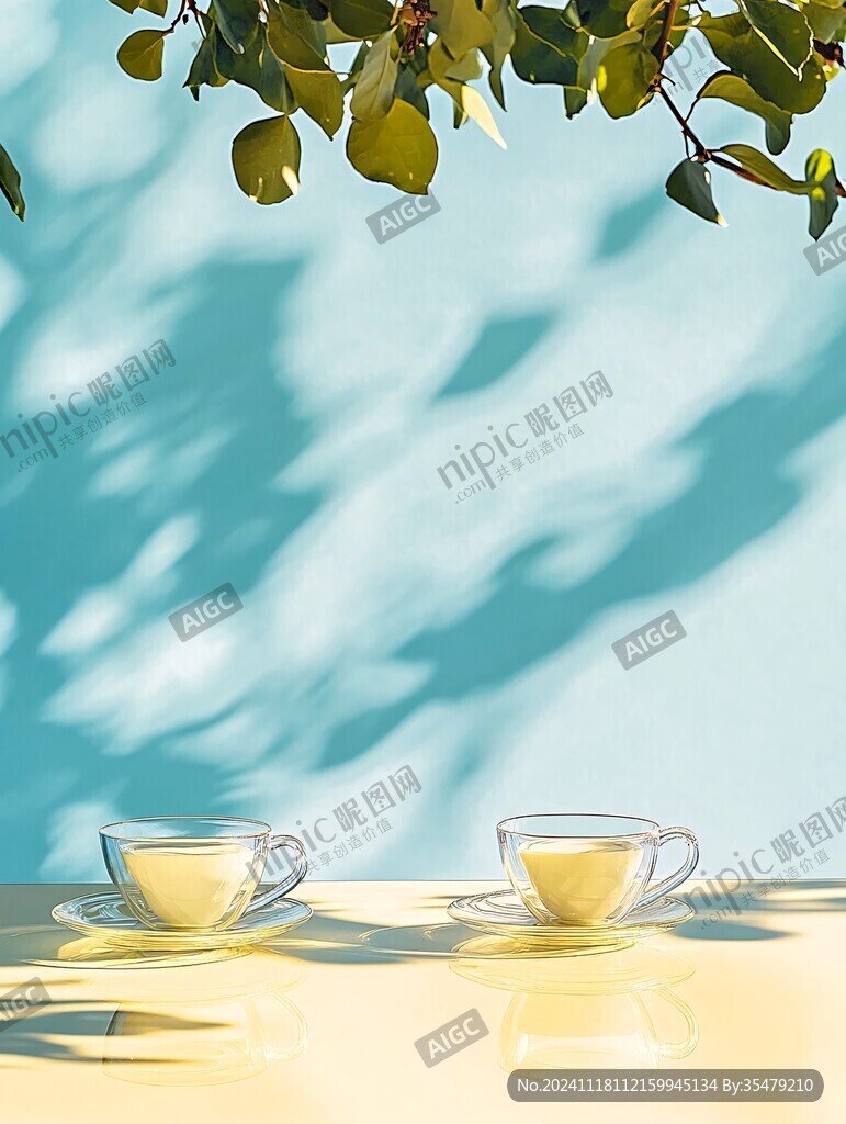 阳光照在两杯茶上